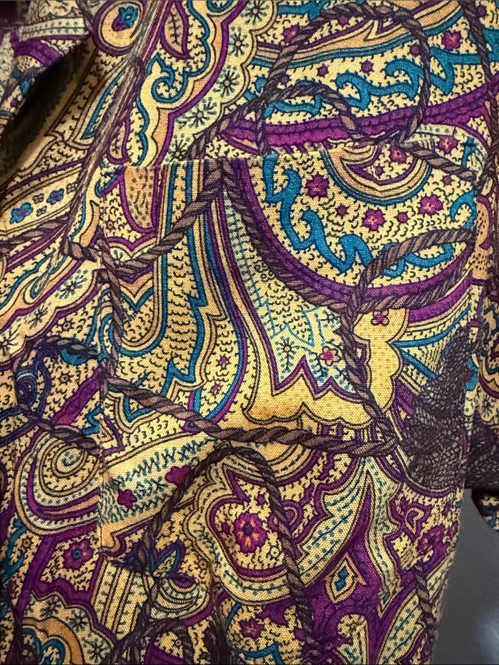 Vintage Paisley Short Sleeve Belted Romper in Mustard & Brown - Picture 6 of 7